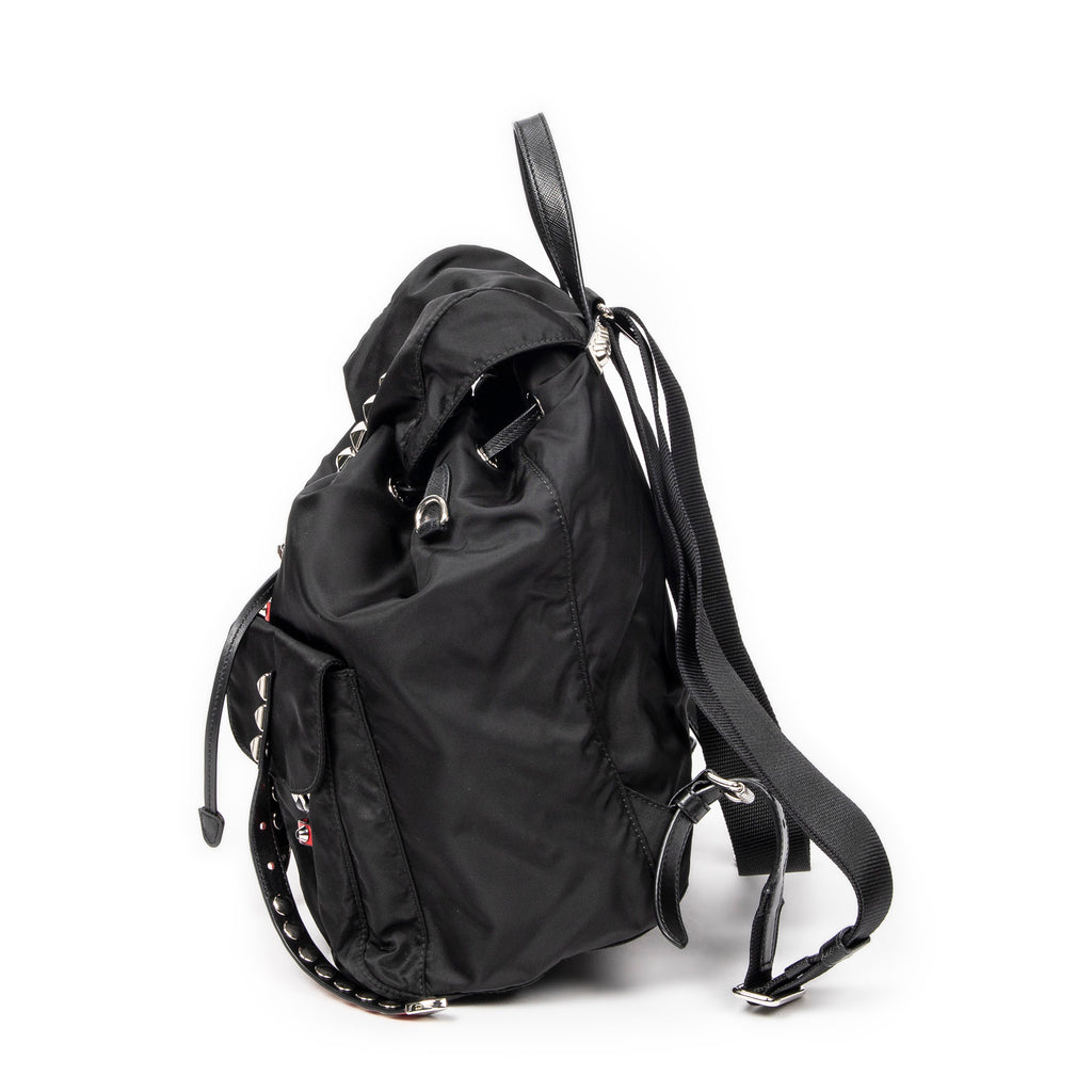 Backpack Studded Drawstring Backpack Black Studded Nylon Canvas