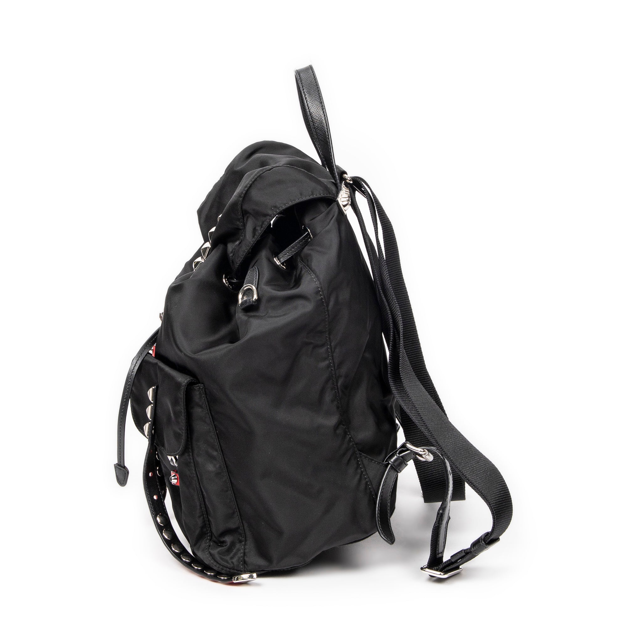 Backpack Studded Drawstring Backpack Black Studded Nylon Canvas