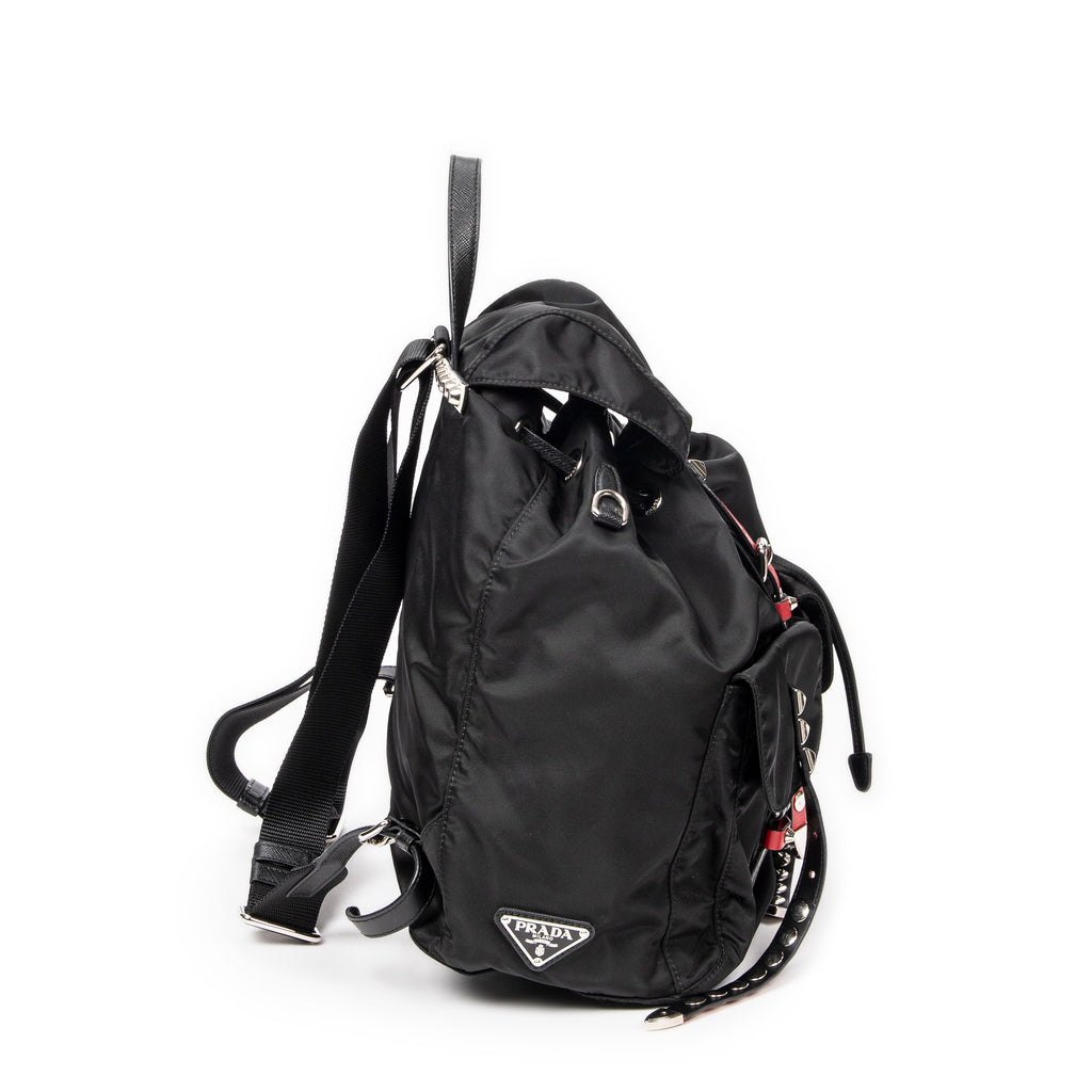 Backpack Studded Drawstring Backpack Black Studded Nylon Canvas