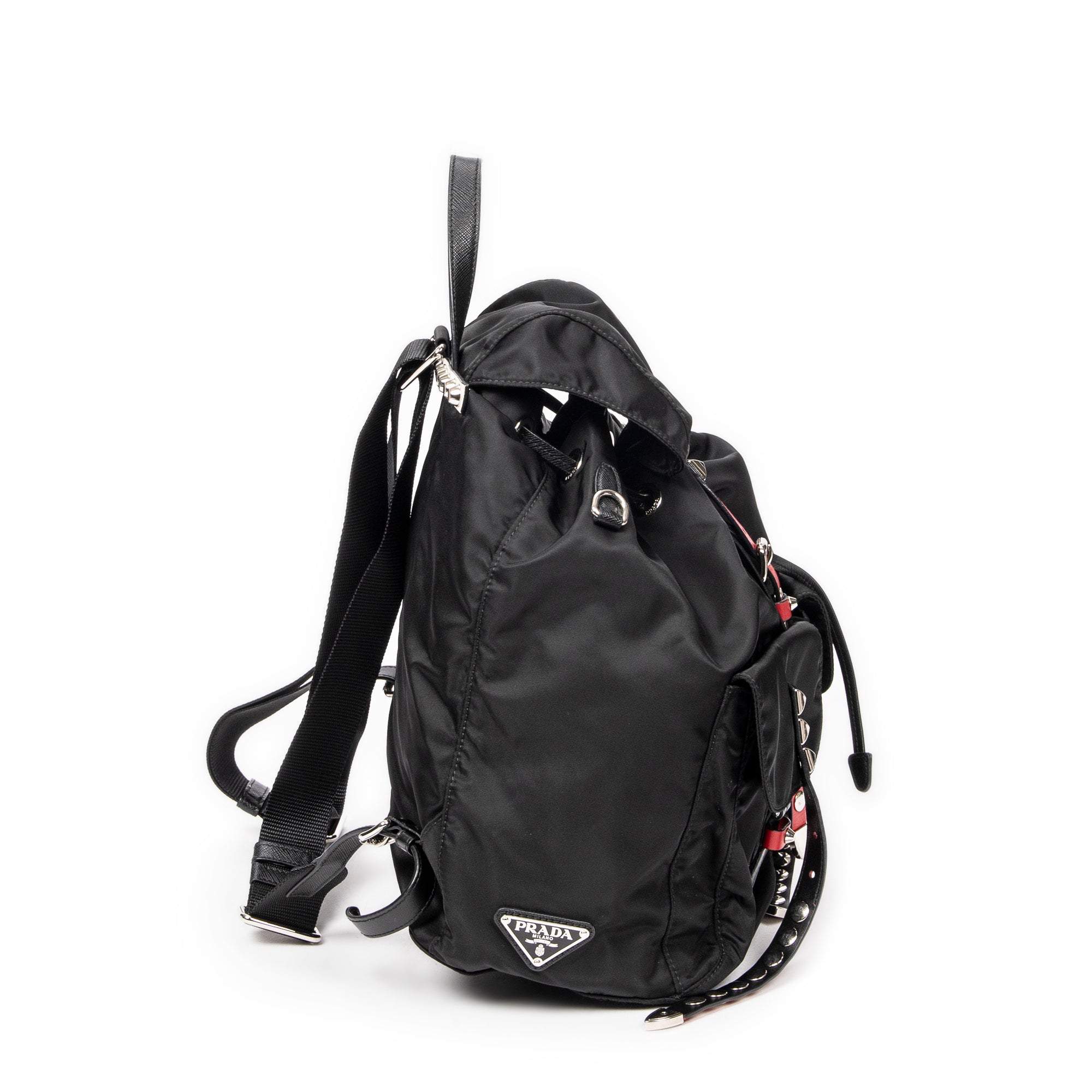 Backpack Studded Drawstring Backpack Black Studded Nylon Canvas