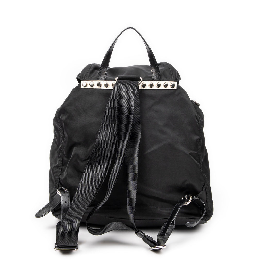 Backpack Studded Drawstring Backpack Black Studded Nylon Canvas