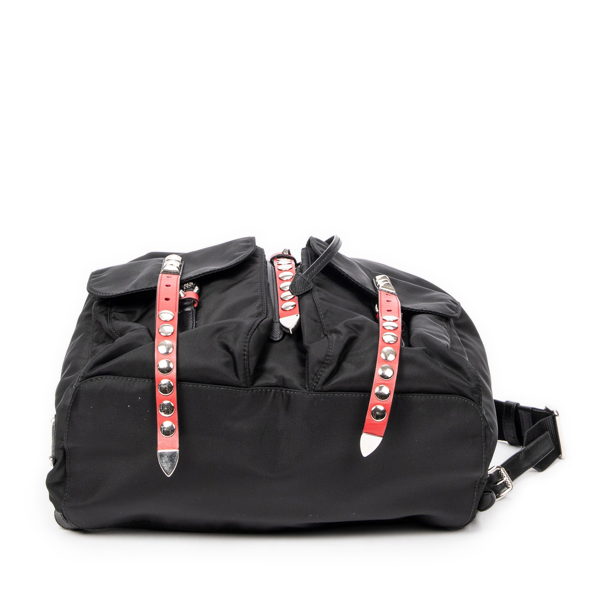 Backpack Studded Drawstring Backpack Black Studded Nylon Canvas