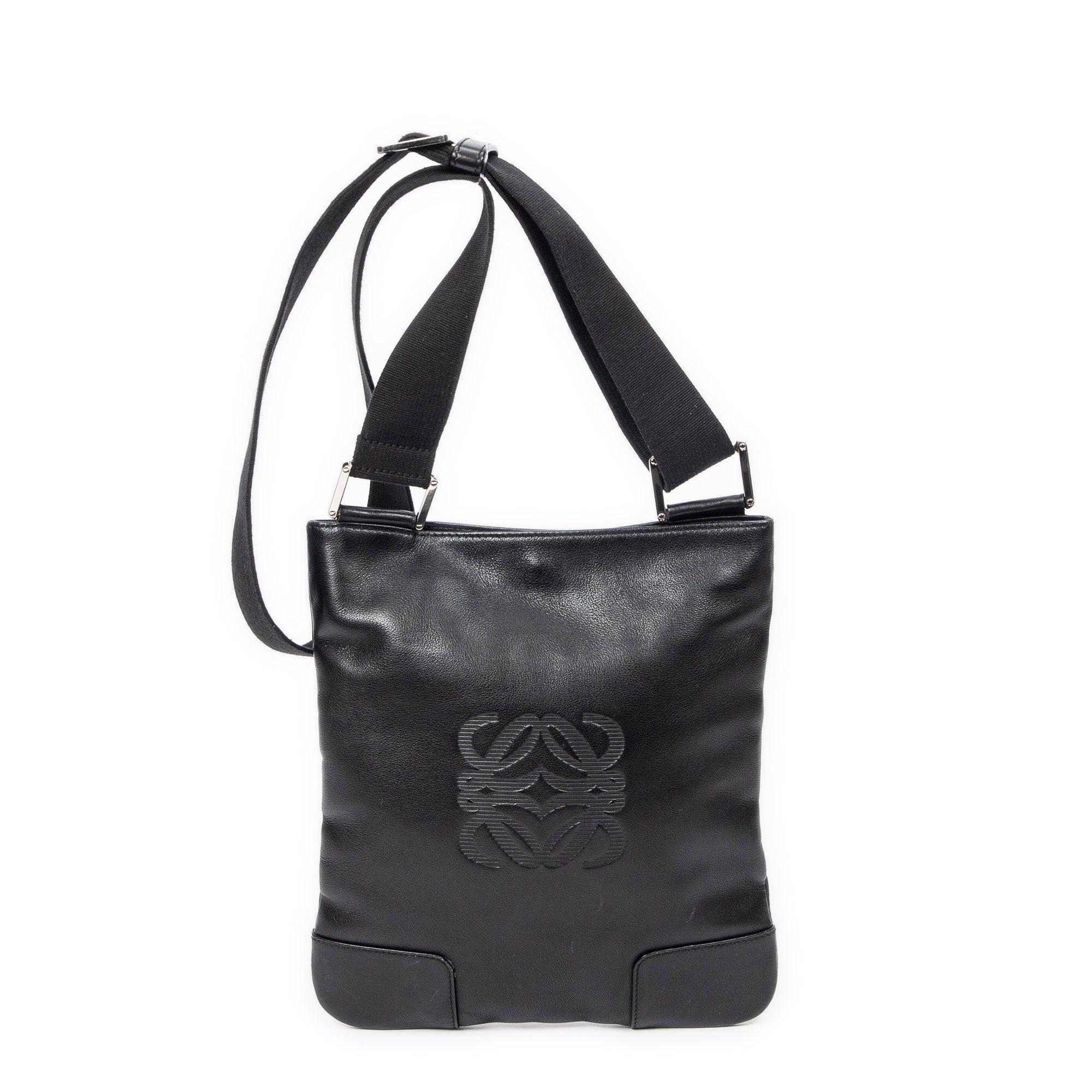 Shoulder Bag Flat Anagram Messenger Crossbody Black Smooth Calfskin Leather