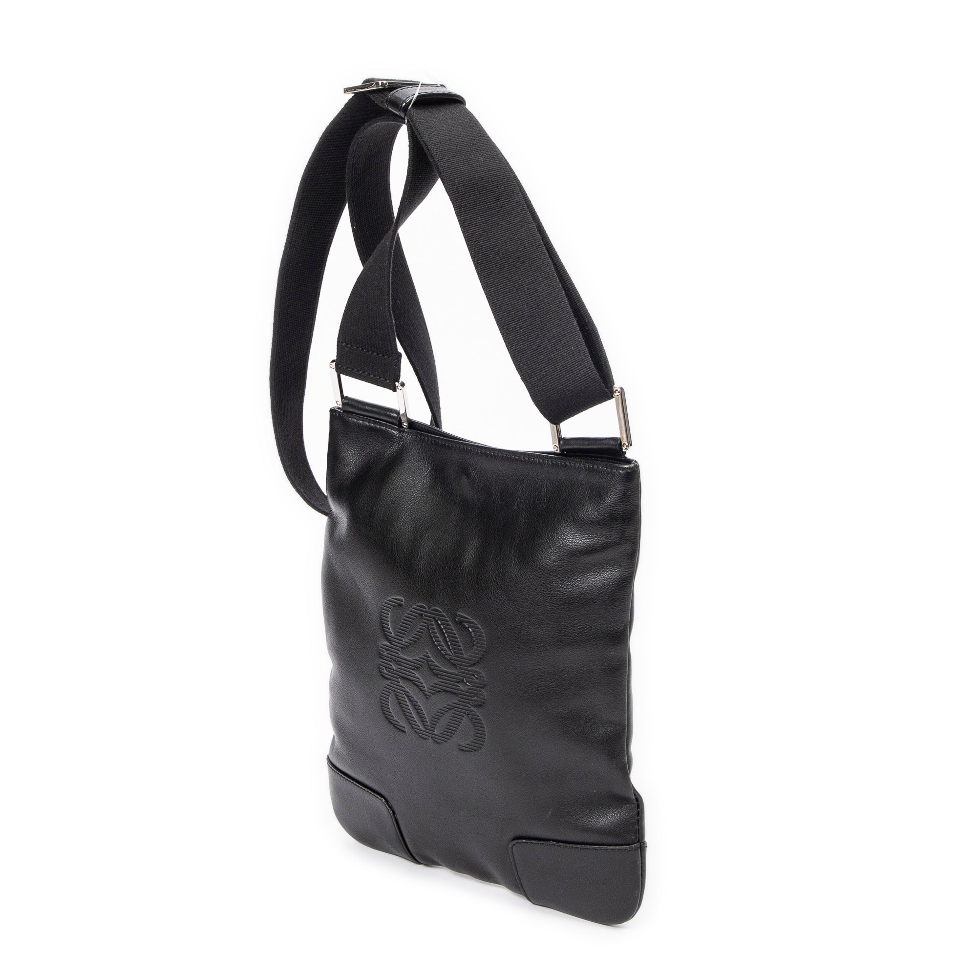Shoulder Bag Flat Anagram Messenger Crossbody Black Smooth Calfskin Leather