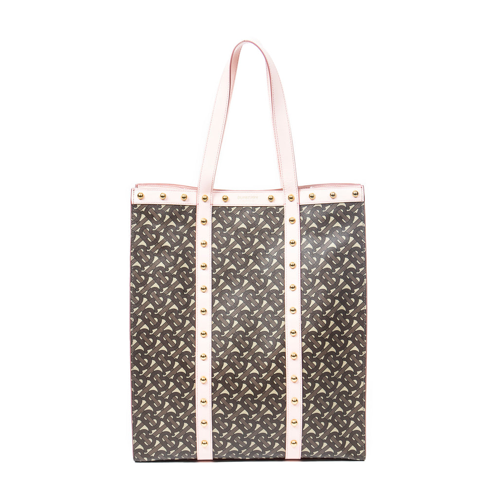 Shoulder Bag Studded Vertical Book Tote Brown TB Monogram Coated Canvas