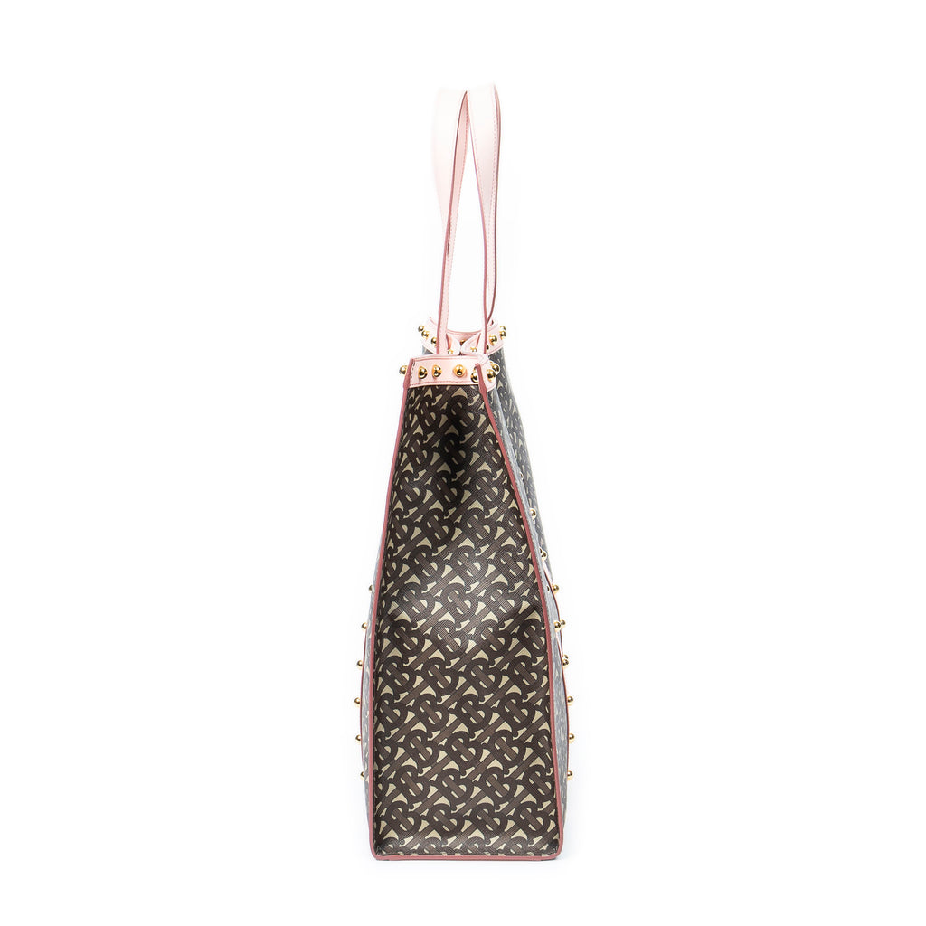 Shoulder Bag Studded Vertical Book Tote Brown TB Monogram Coated Canvas