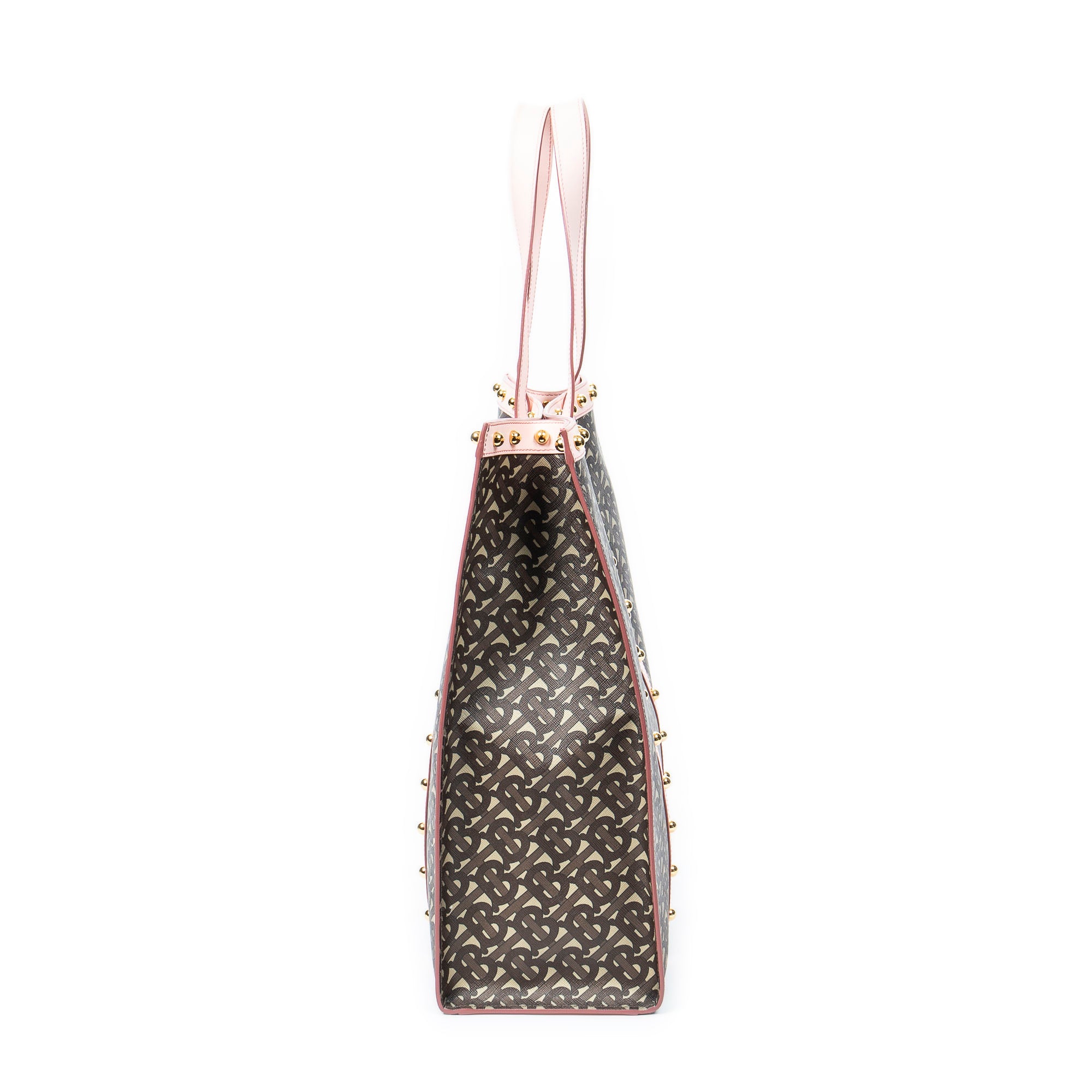 Shoulder Bag Studded Vertical Book Tote Brown TB Monogram Coated Canvas