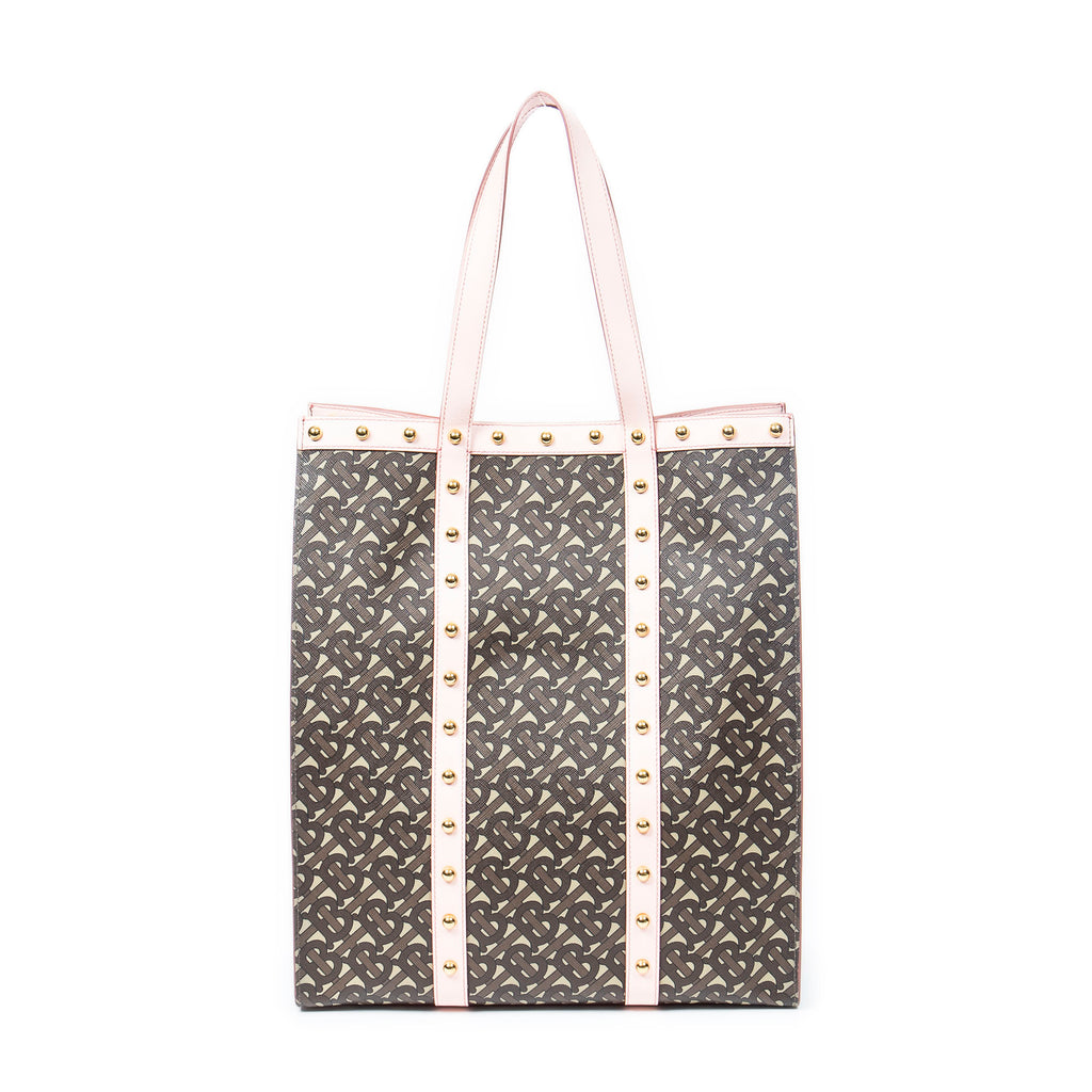 Shoulder Bag Studded Vertical Book Tote Brown TB Monogram Coated Canvas