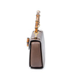 Bolso de Hombro Pequeño Asa Superior de Bambú Solapa Piel Granulada Marrón