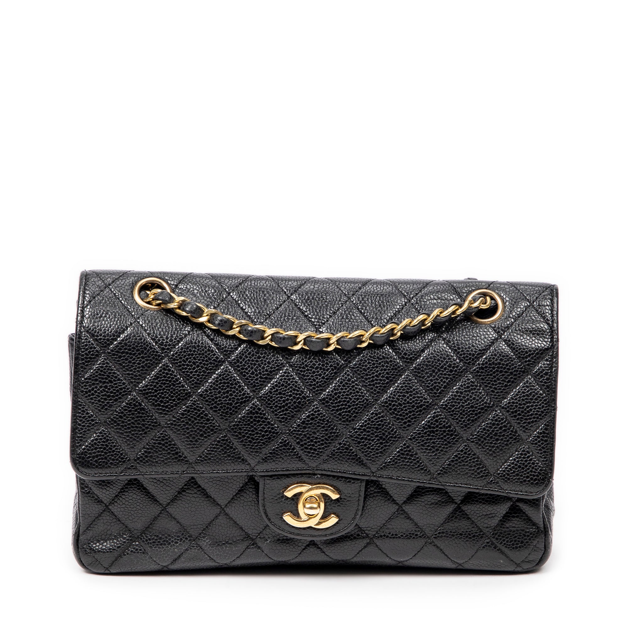 Shoulder Bag Classic Double Flap 26 Black Quilted Caviar Leather