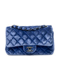 Bolso de hombro mini clásico solapa única cuero de terciopelo acolchado azul real