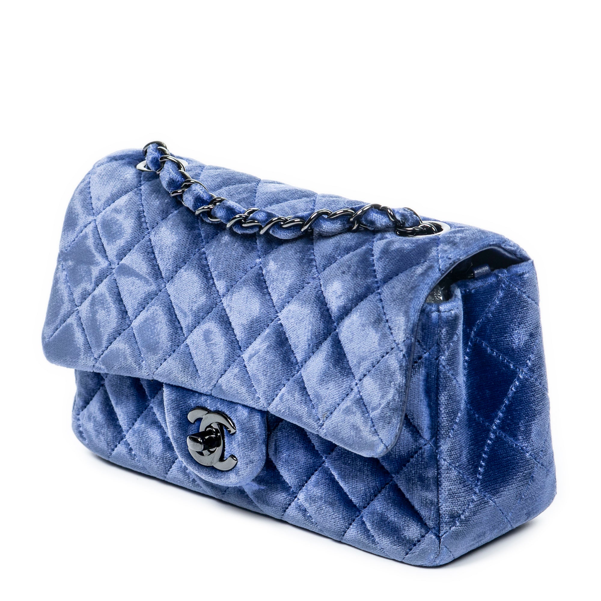 Bolso de hombro mini clásico solapa única cuero de terciopelo acolchado azul real