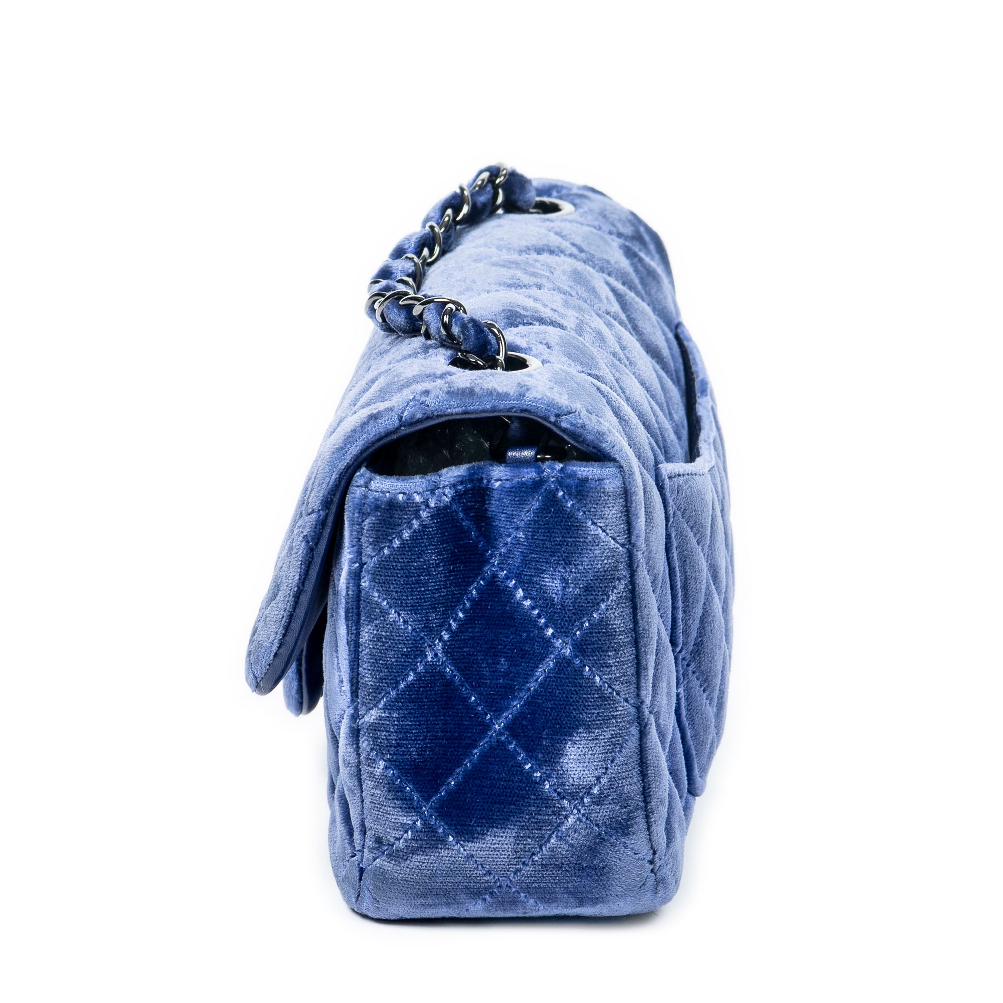 Bolso de hombro mini clásico solapa única cuero de terciopelo acolchado azul real