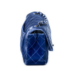 Bolso de hombro mini clásico solapa única cuero de terciopelo acolchado azul real