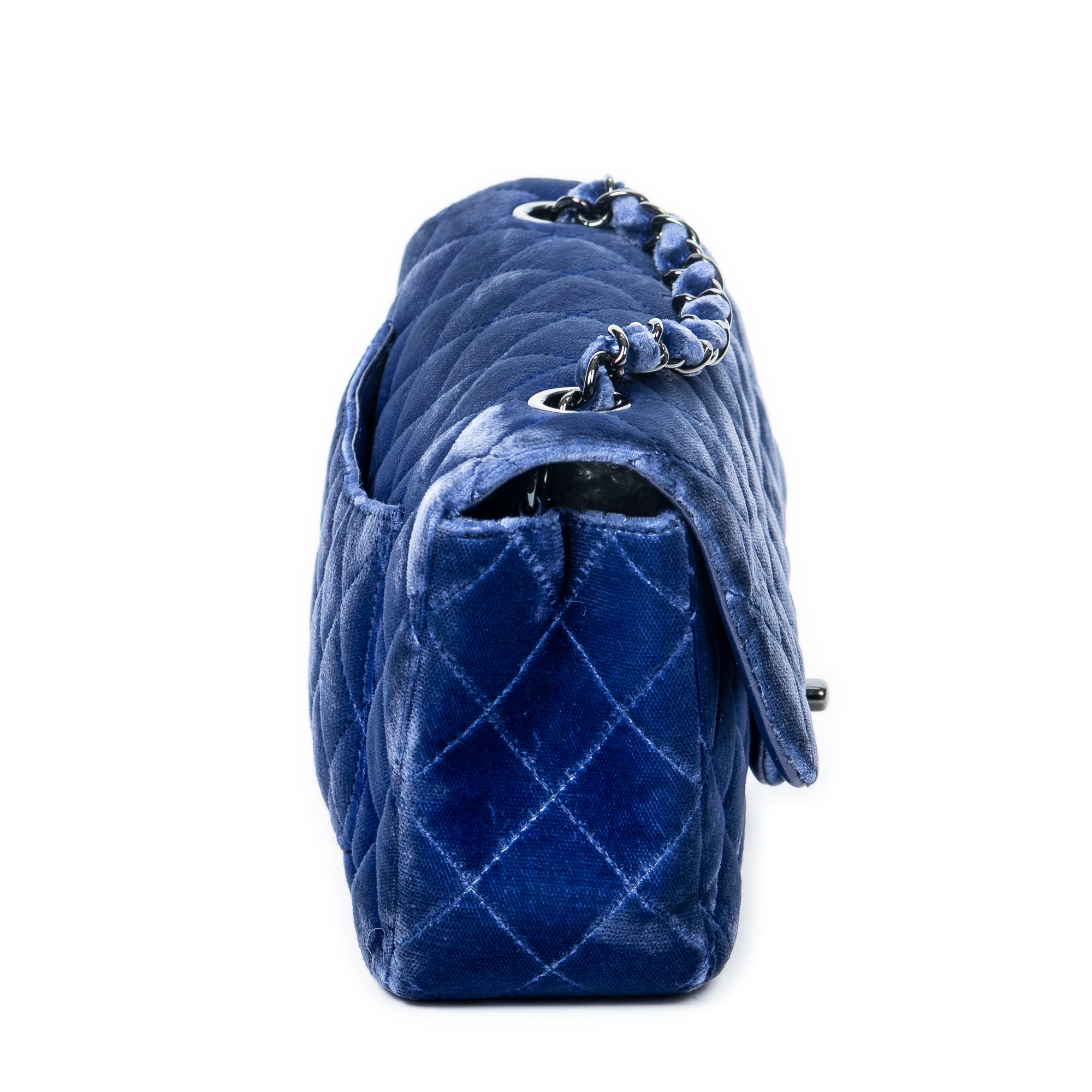 Bolso de hombro mini clásico solapa única cuero de terciopelo acolchado azul real
