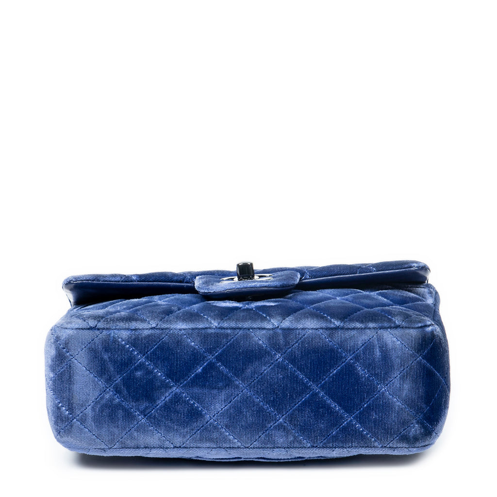 Bolso de hombro mini clásico solapa única cuero de terciopelo acolchado azul real