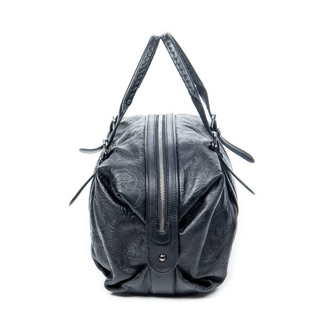 Shoulder Bag Canela Boston Bag Black Floral Embossed Leather
