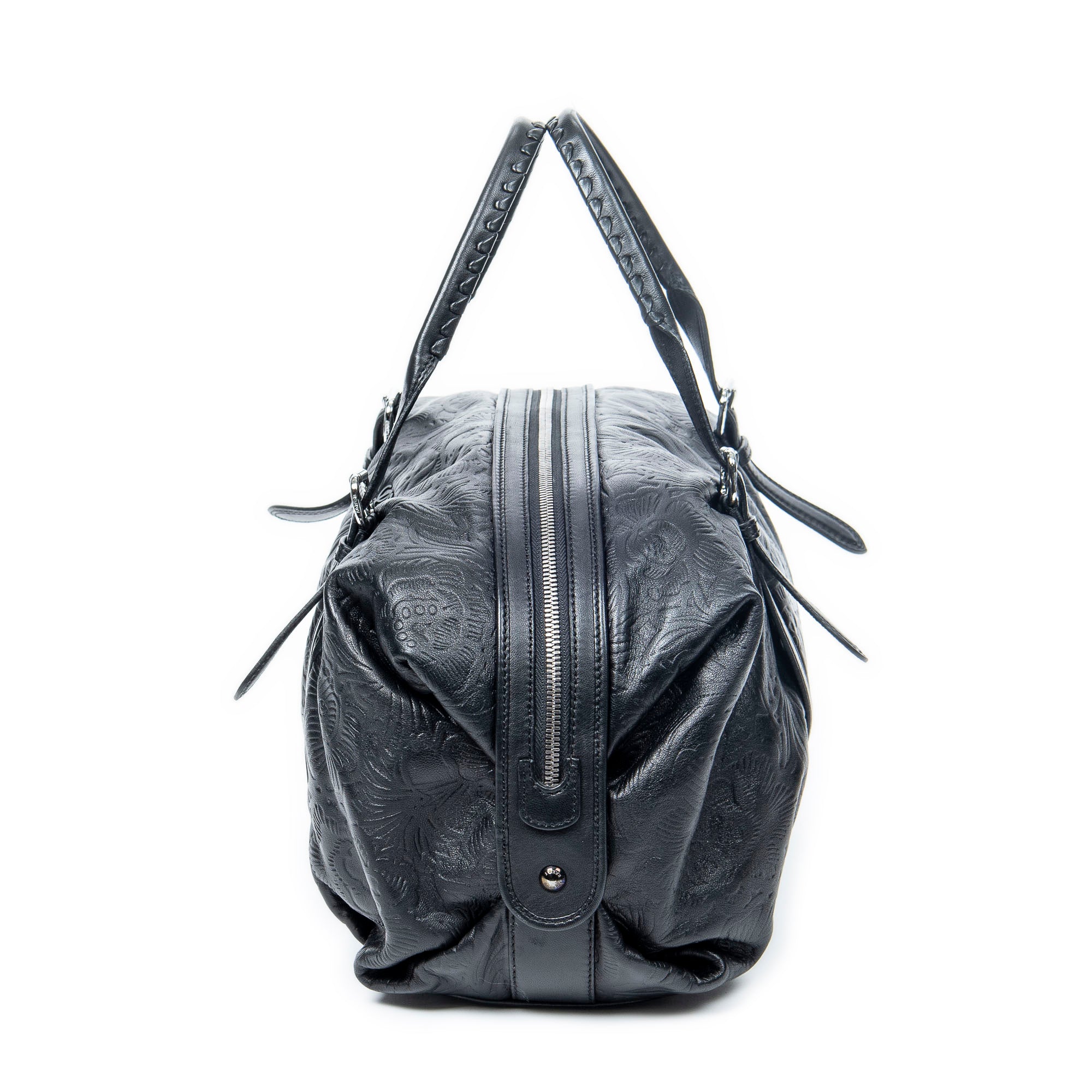 Shoulder Bag Canela Boston Bag Black Floral Embossed Leather