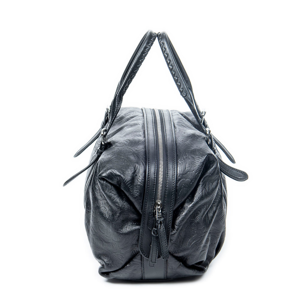 Shoulder Bag Canela Boston Bag Black Floral Embossed Leather