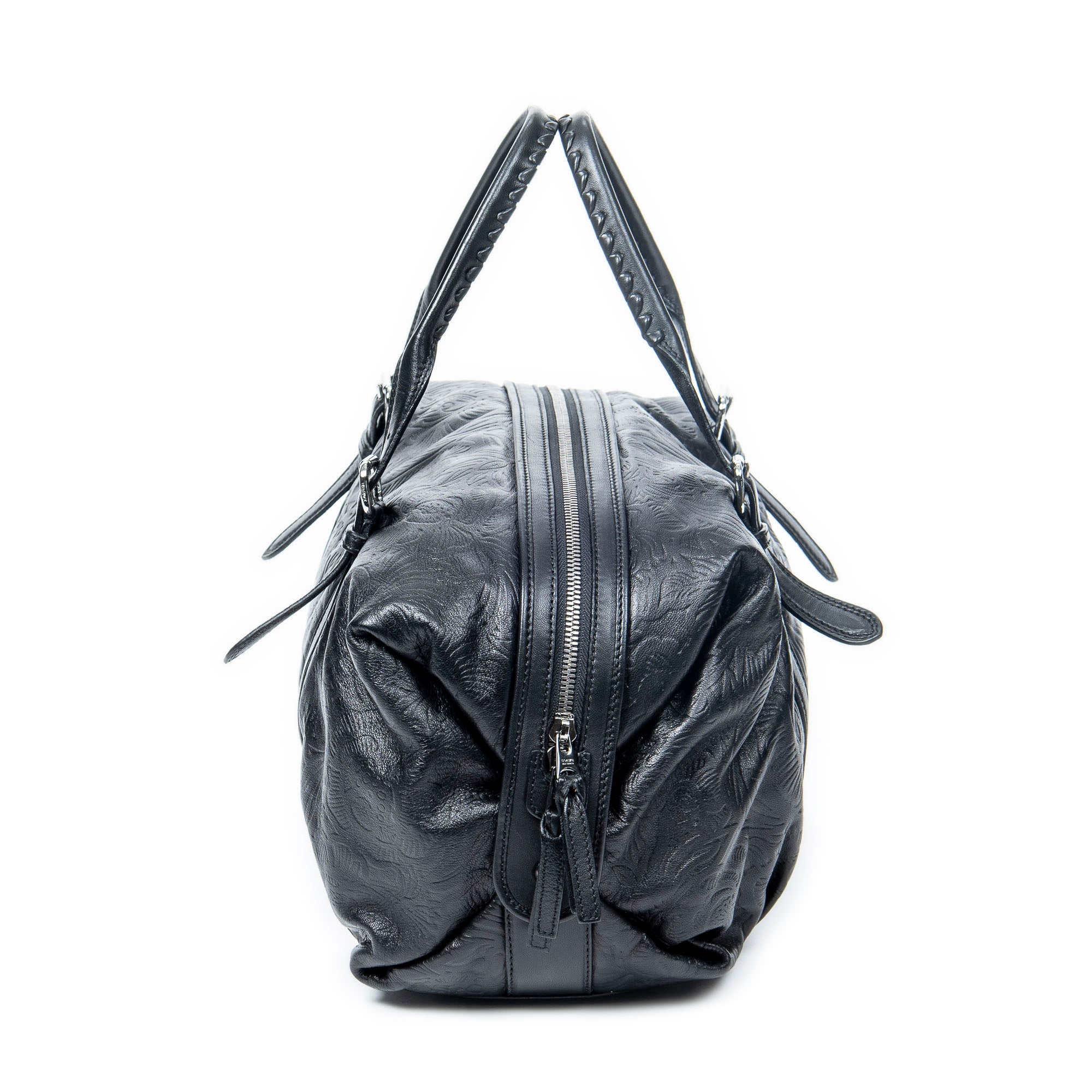 Shoulder Bag Canela Boston Bag Black Floral Embossed Leather