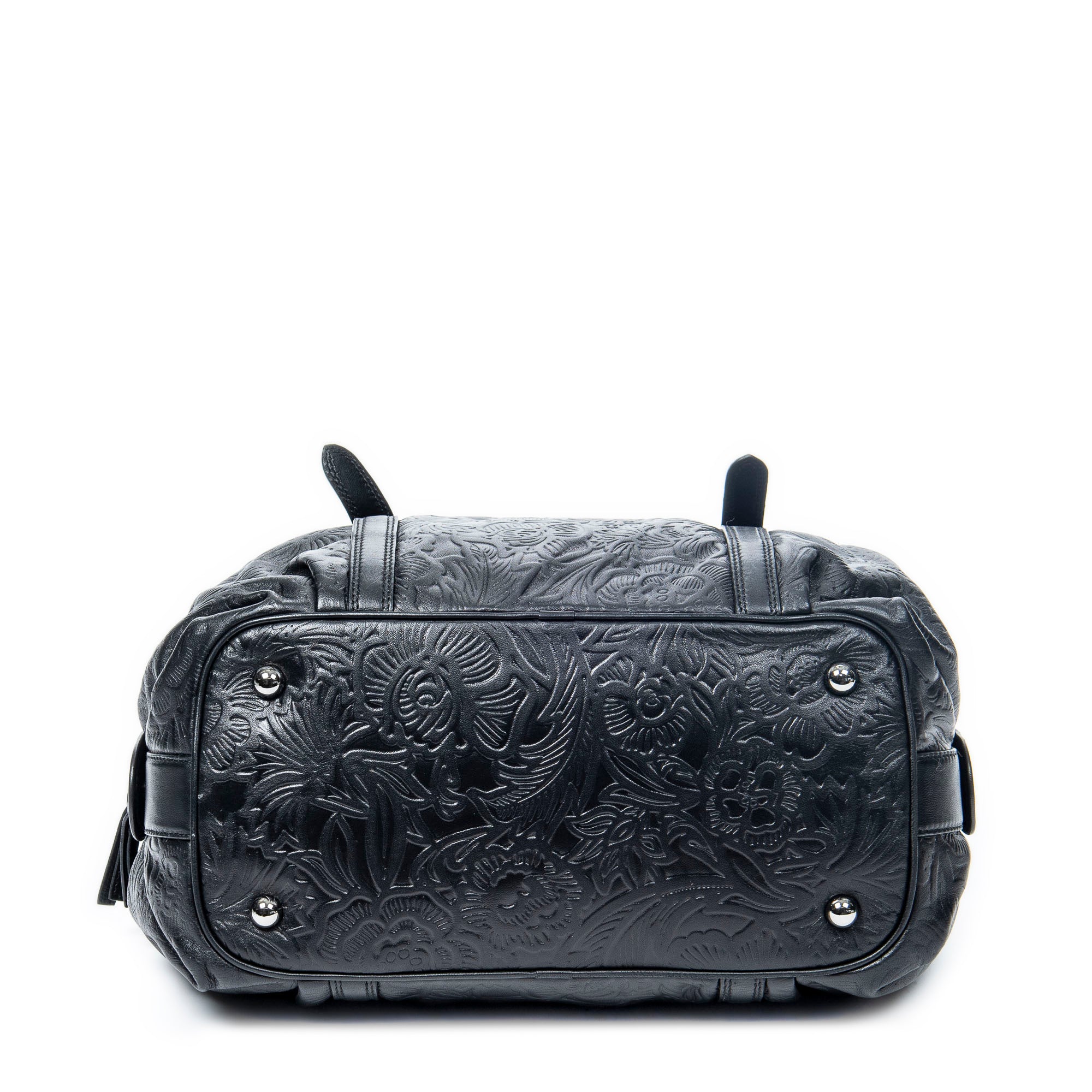 Shoulder Bag Canela Boston Bag Black Floral Embossed Leather