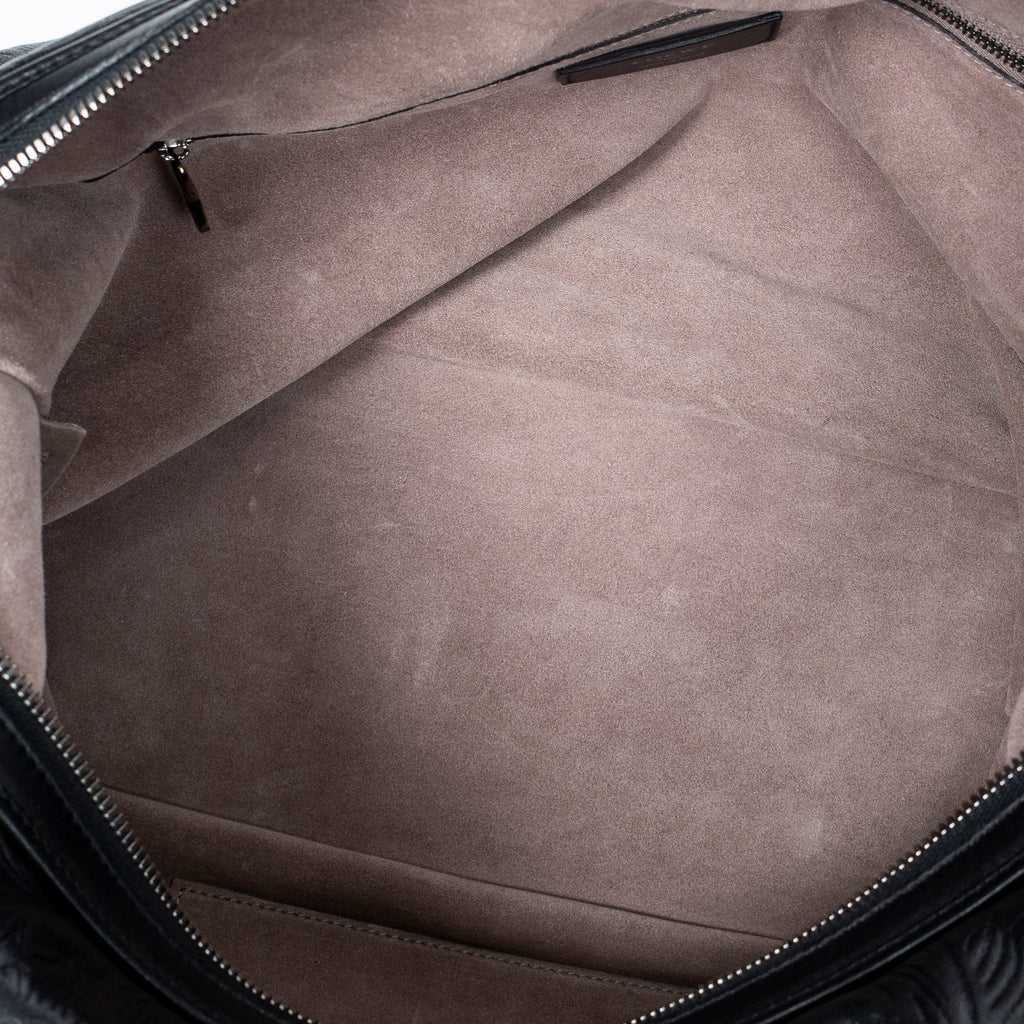 Shoulder Bag Canela Boston Bag Black Floral Embossed Leather