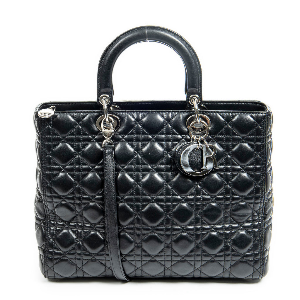 Shoulder Bag Large Lady Dior Zip Black Cannage Lambskin Leather