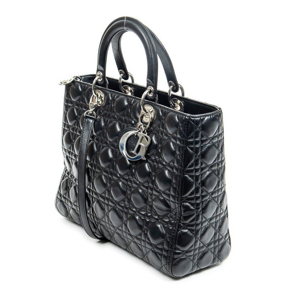 Shoulder Bag Large Lady Dior Zip Black Cannage Lambskin Leather