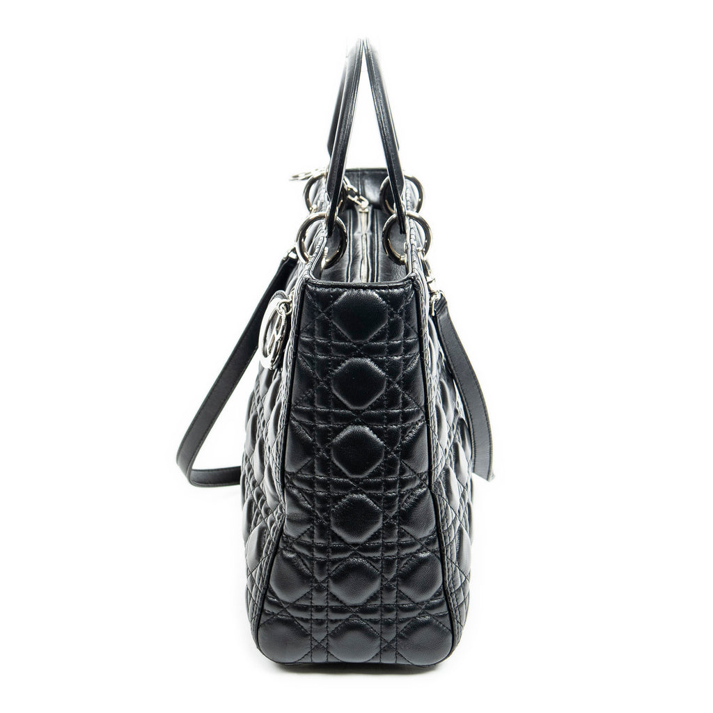 Shoulder Bag Large Lady Dior Zip Black Cannage Lambskin Leather