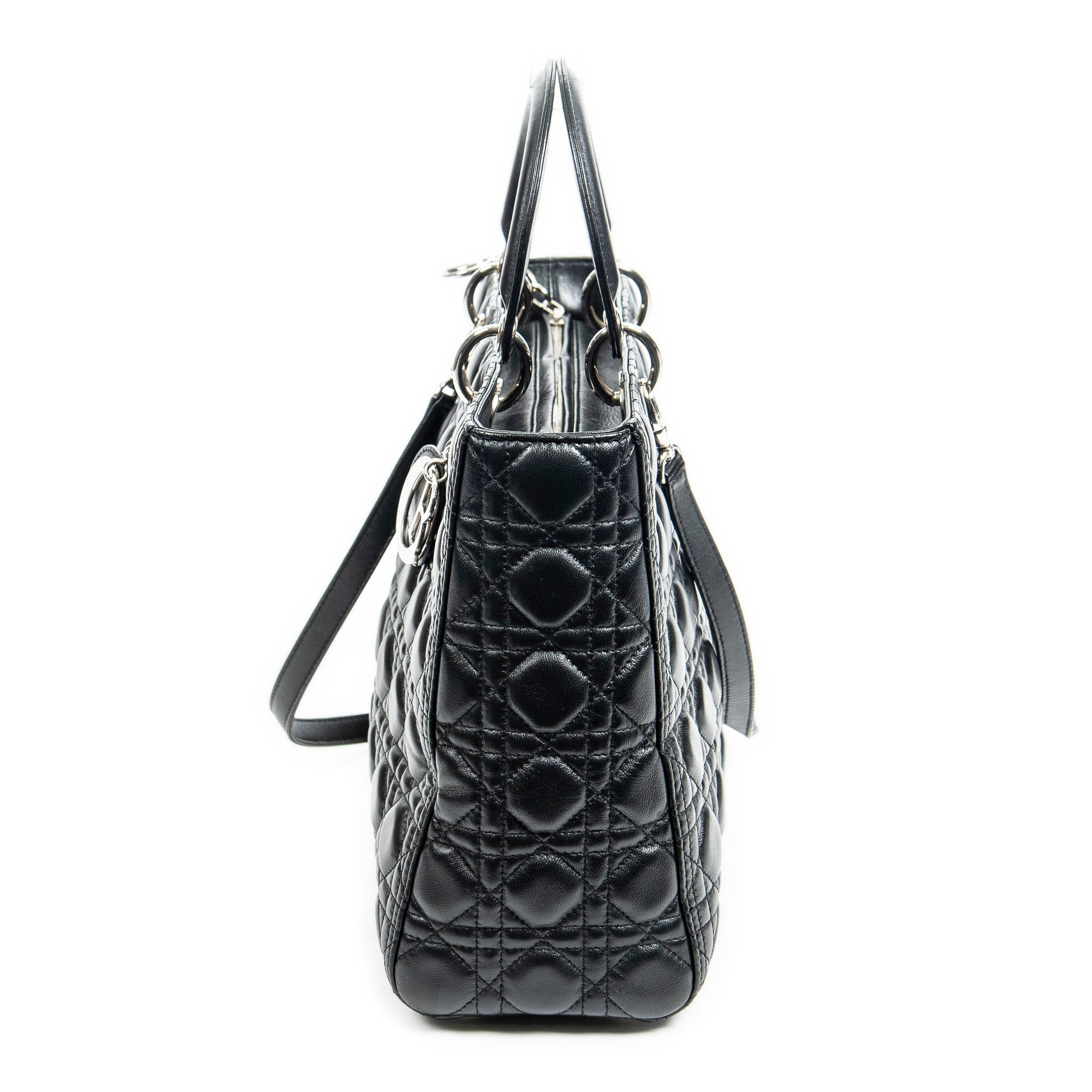 Shoulder Bag Large Lady Dior Zip Black Cannage Lambskin Leather