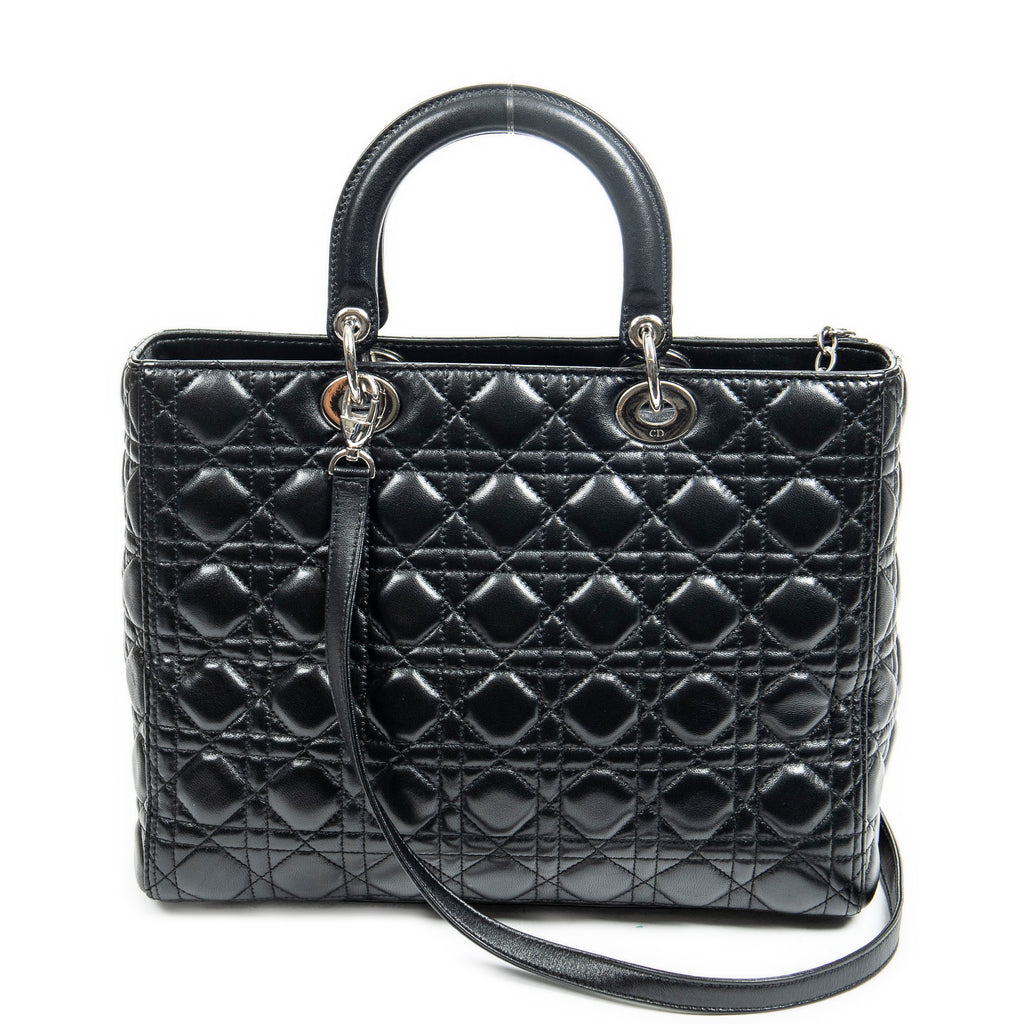 Shoulder Bag Large Lady Dior Zip Black Cannage Lambskin Leather