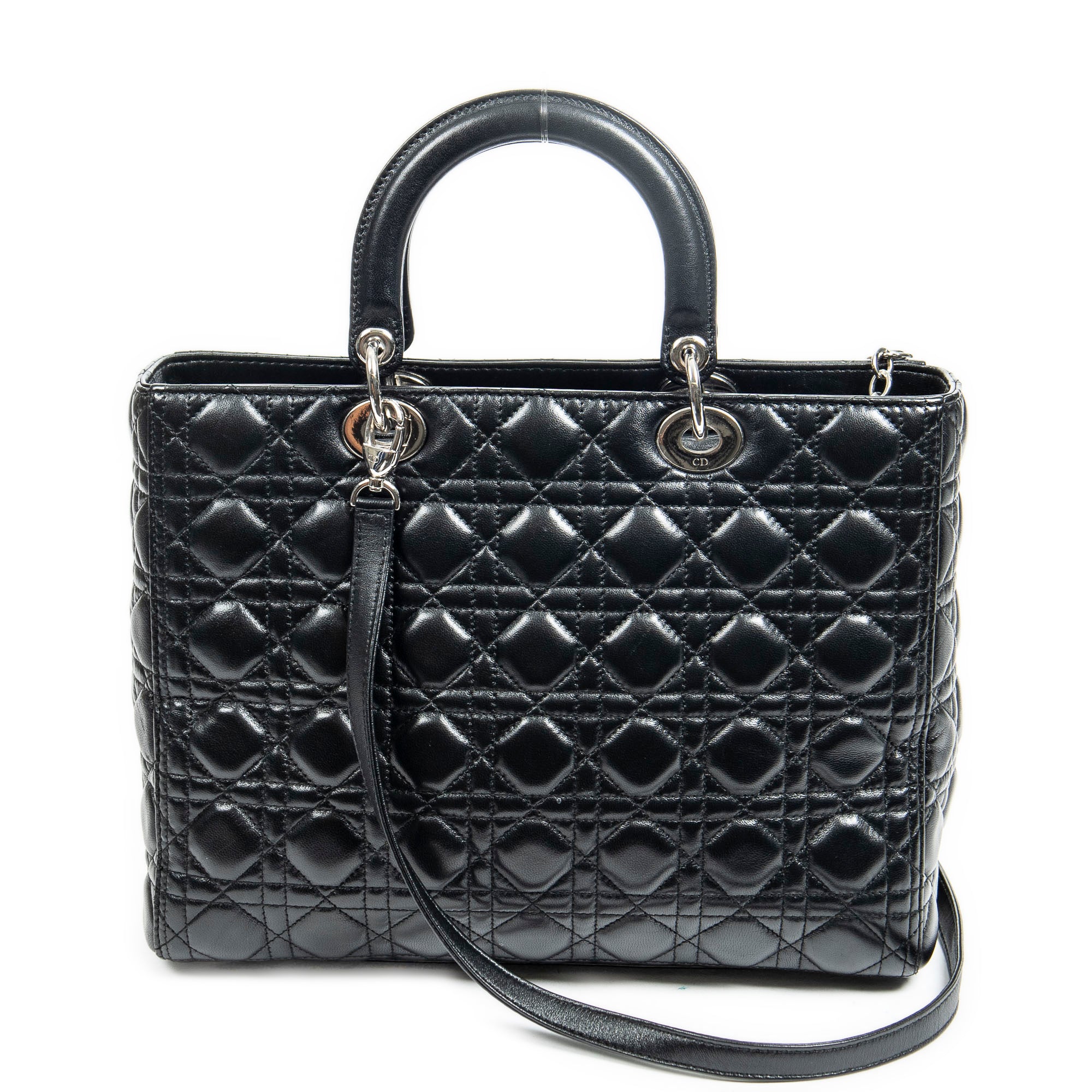 Shoulder Bag Large Lady Dior Zip Black Cannage Lambskin Leather