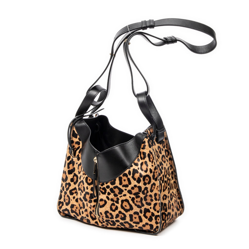 Shoulder Bag Small Hammock Black Leopard Print Pony Hair Canvas
