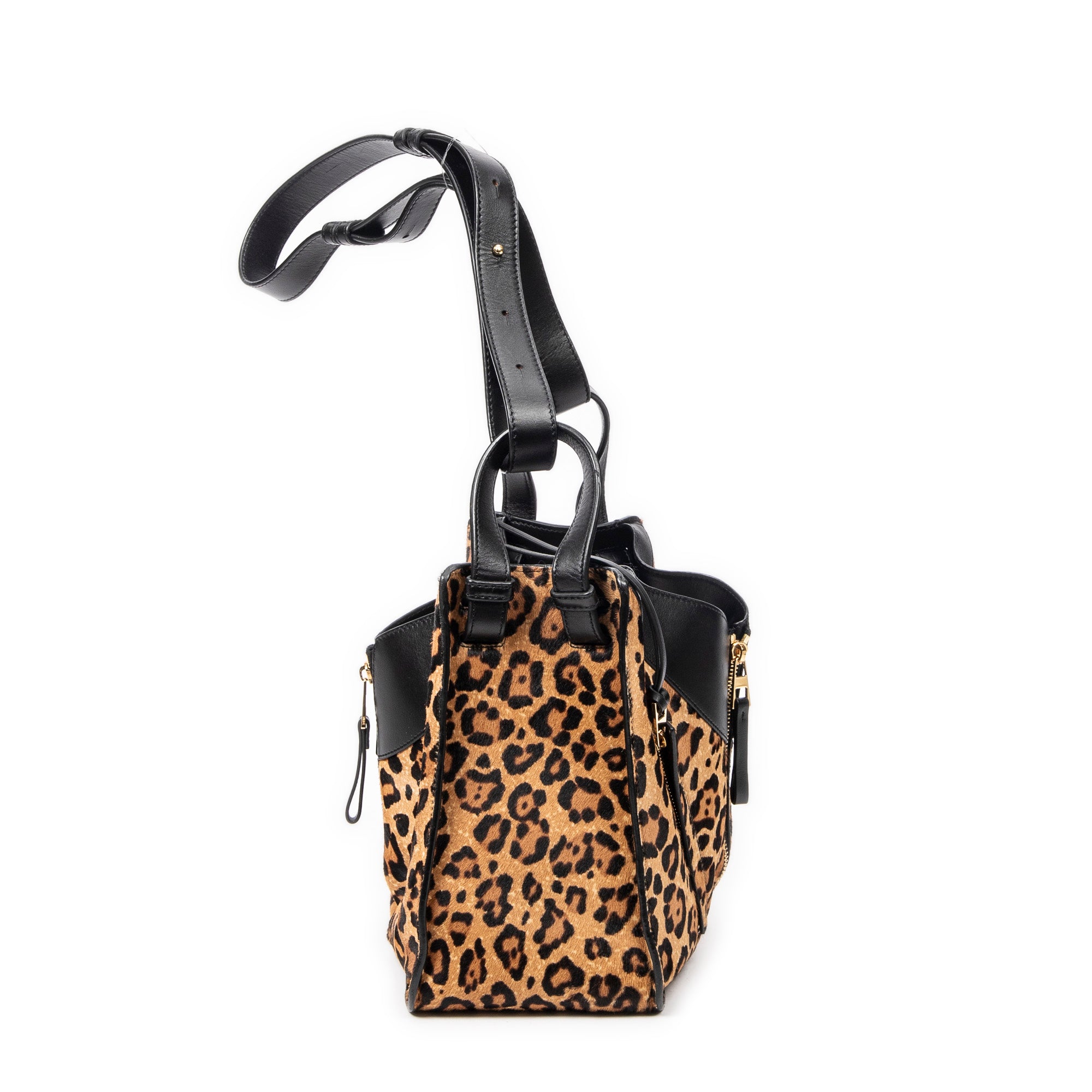 Shoulder Bag Small Hammock Black Leopard Print Pony Hair Canvas