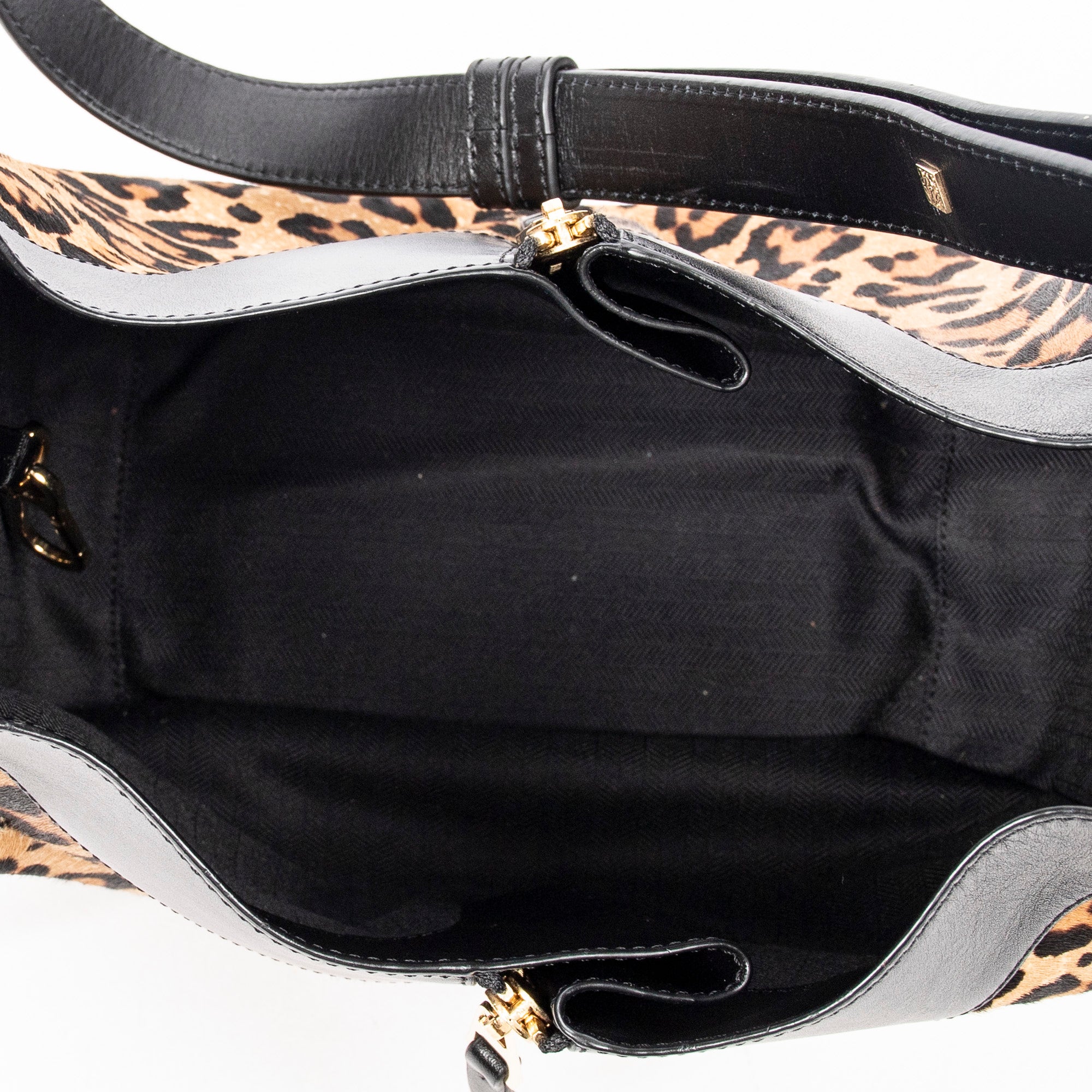 Shoulder Bag Small Hammock Black Leopard Print Pony Hair Canvas