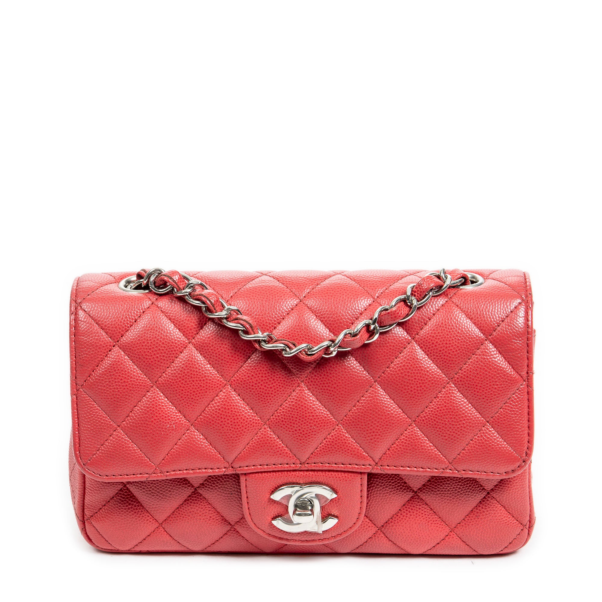 Shoulder Bag Mini Classic Single Flap Raspberry Pink Quilted Soft Caviar Leather