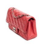 Shoulder Bag Mini Classic Single Flap Raspberry Pink Quilted Soft Caviar Leather