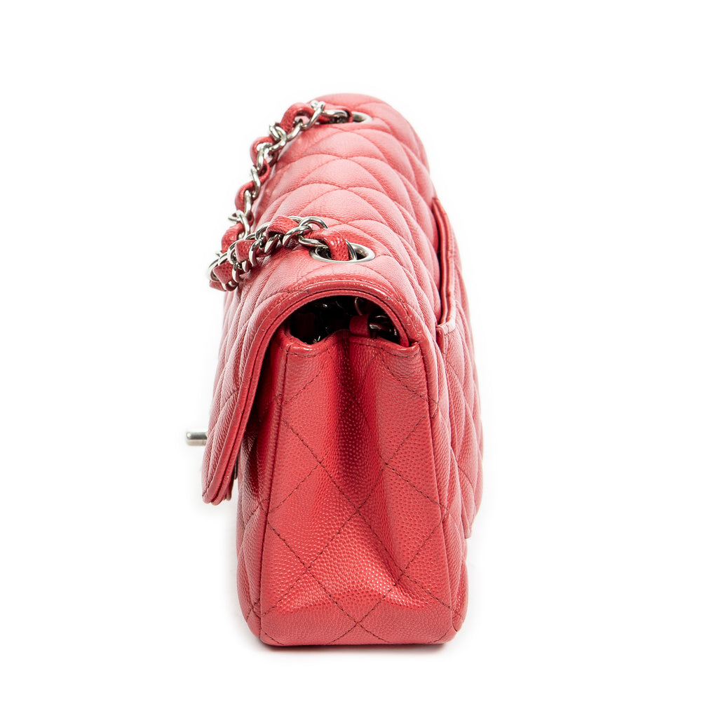 Shoulder Bag Mini Classic Single Flap Raspberry Pink Quilted Soft Caviar Leather