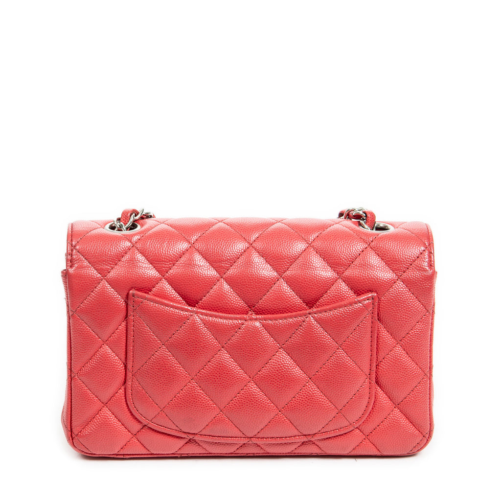 Shoulder Bag Mini Classic Single Flap Raspberry Pink Quilted Soft Caviar Leather