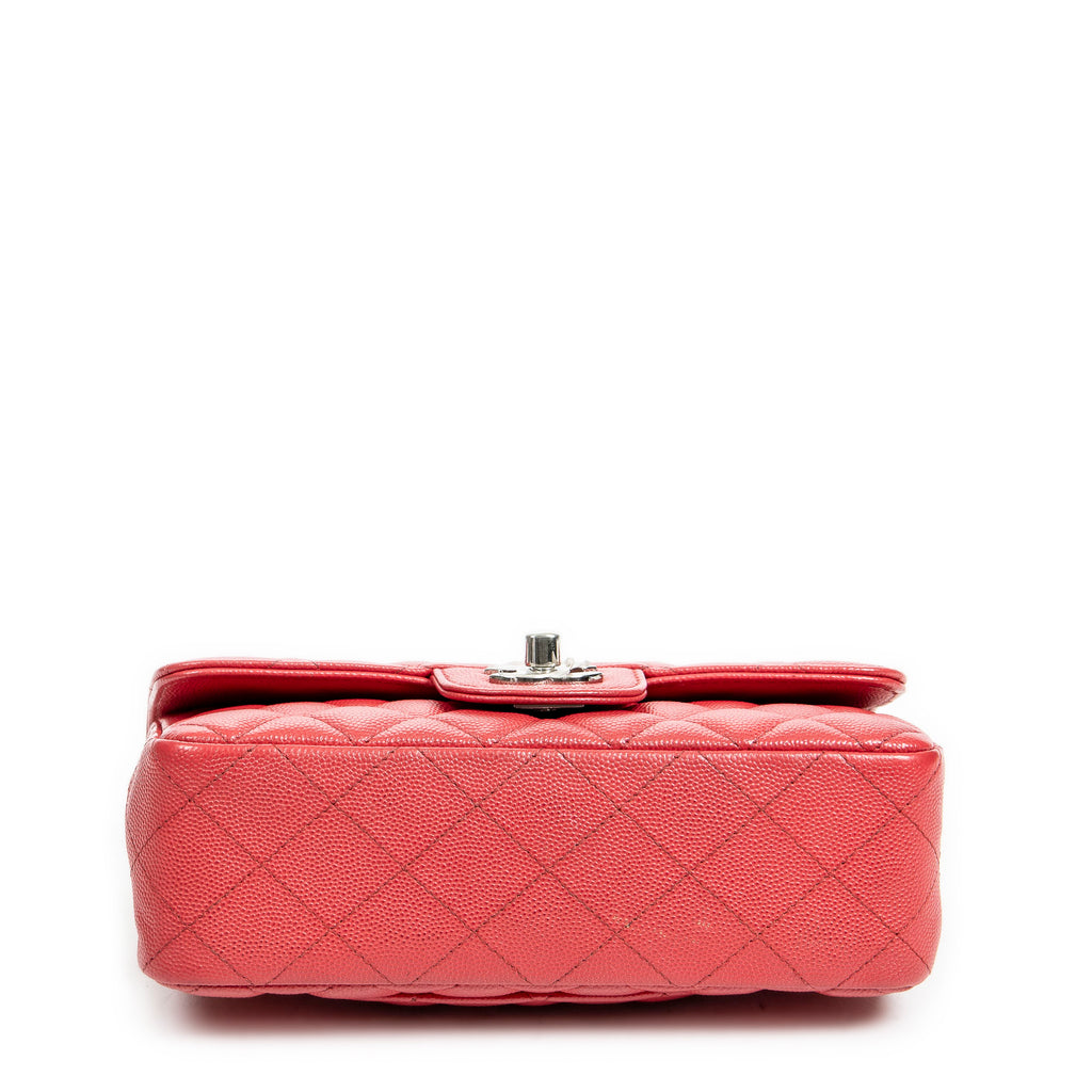 Shoulder Bag Mini Classic Single Flap Raspberry Pink Quilted Soft Caviar Leather