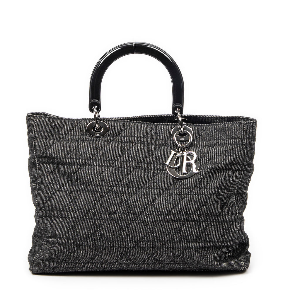 Shoulder Bag Large Soft Lady Dior Black Denim Cannage Denim Canvas