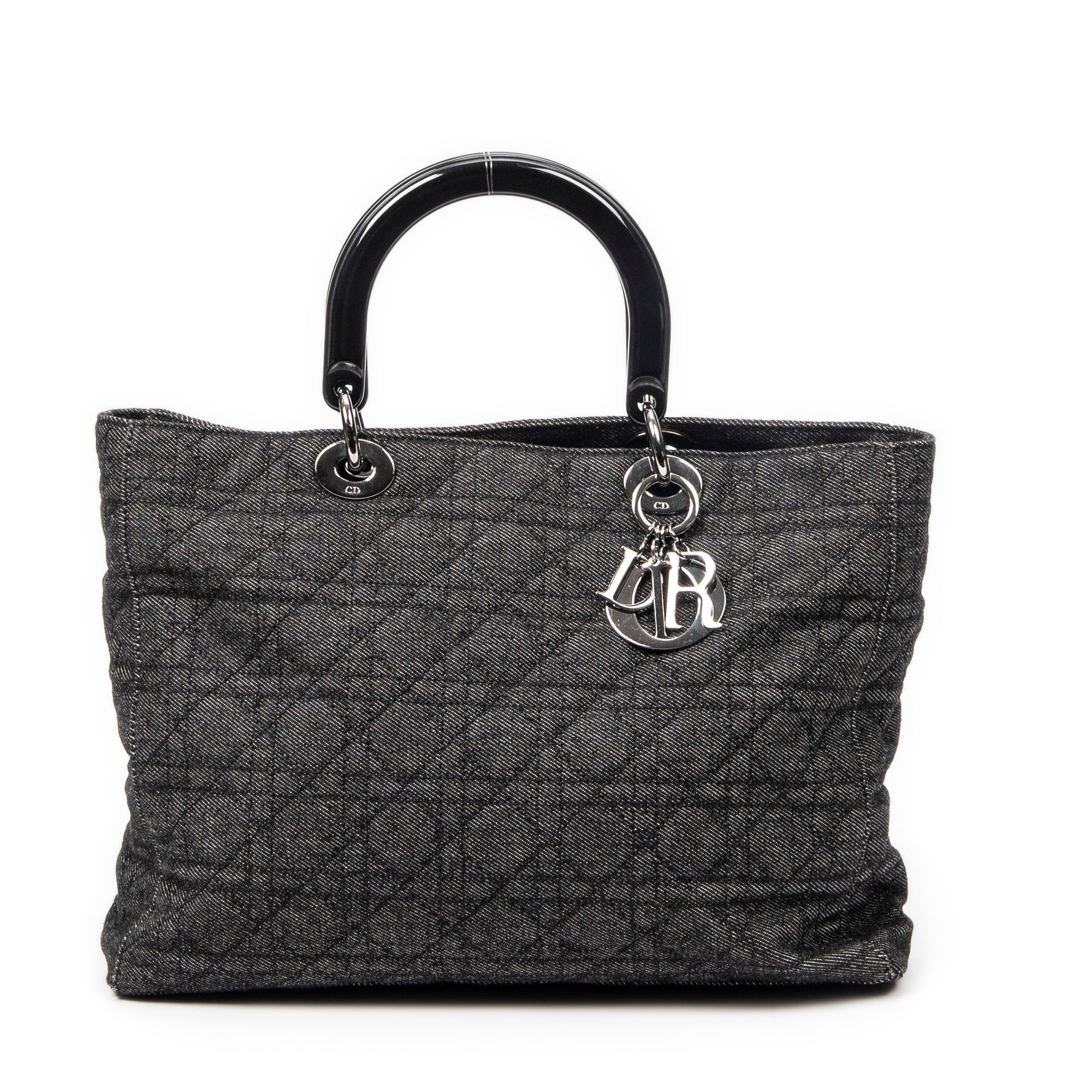 Shoulder Bag Large Soft Lady Dior Black Denim Cannage Denim Canvas