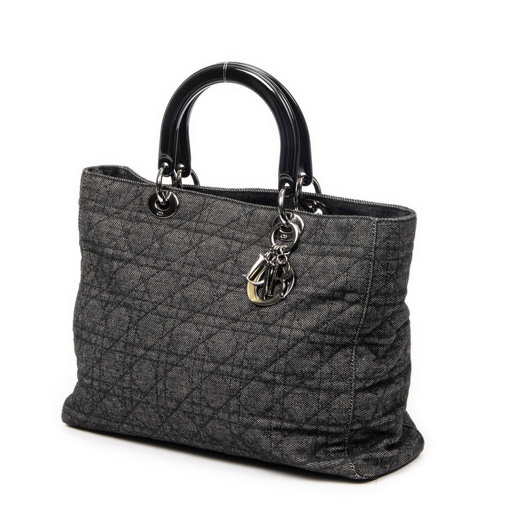 Shoulder Bag Large Soft Lady Dior Black Denim Cannage Denim Canvas