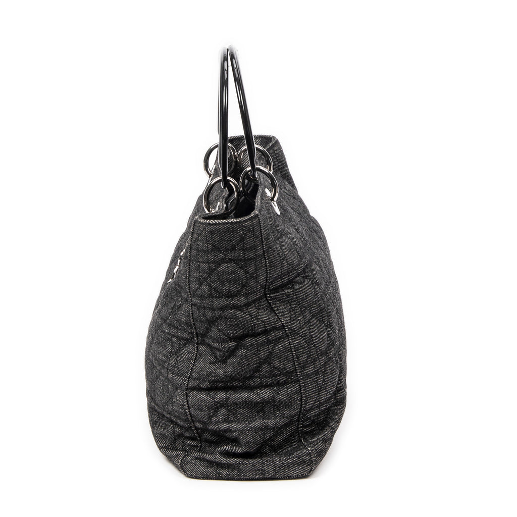 Shoulder Bag Large Soft Lady Dior Black Denim Cannage Denim Canvas