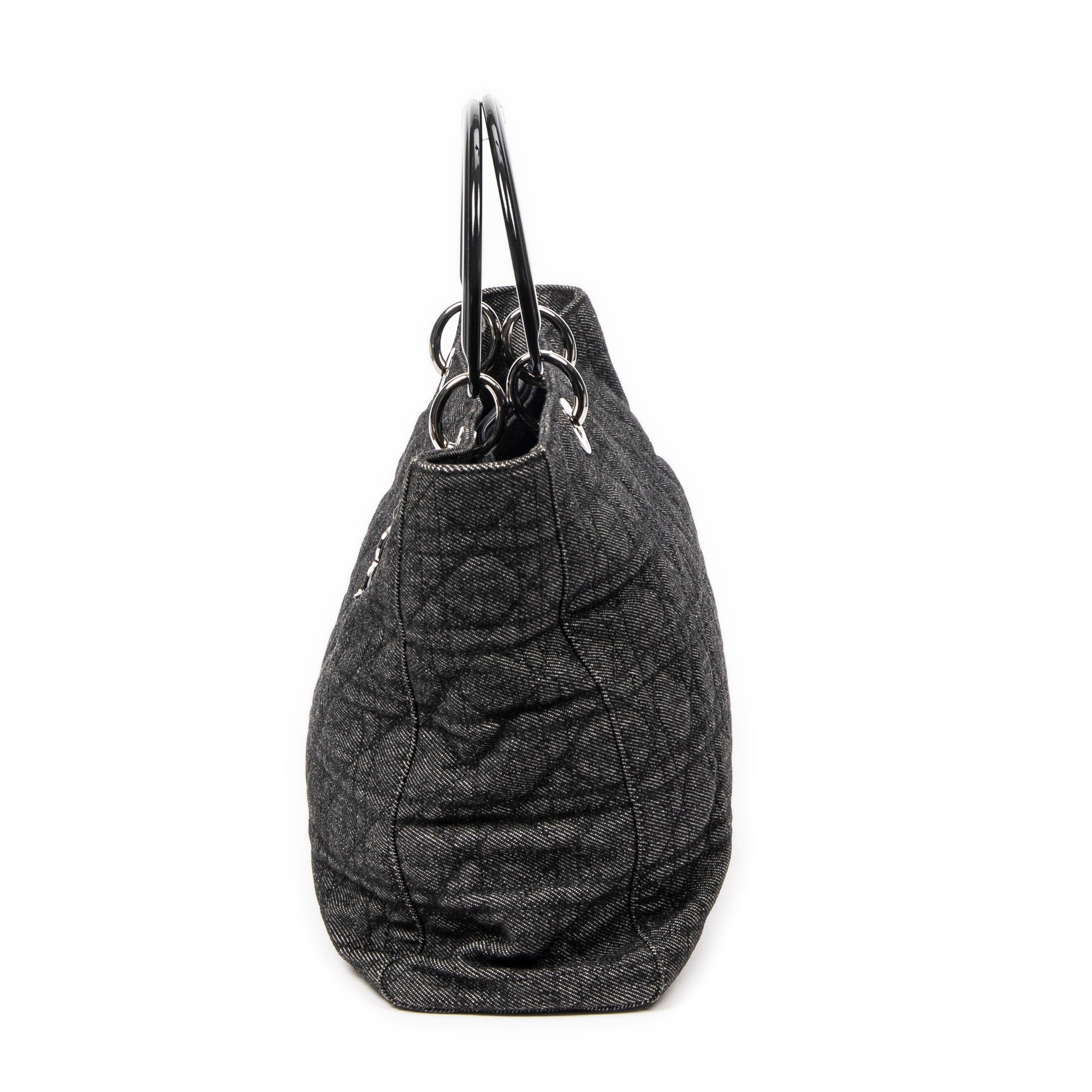 Shoulder Bag Large Soft Lady Dior Black Denim Cannage Denim Canvas