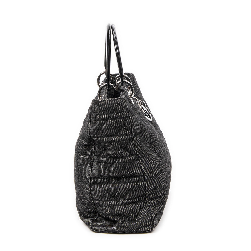 Shoulder Bag Large Soft Lady Dior Black Denim Cannage Denim Canvas