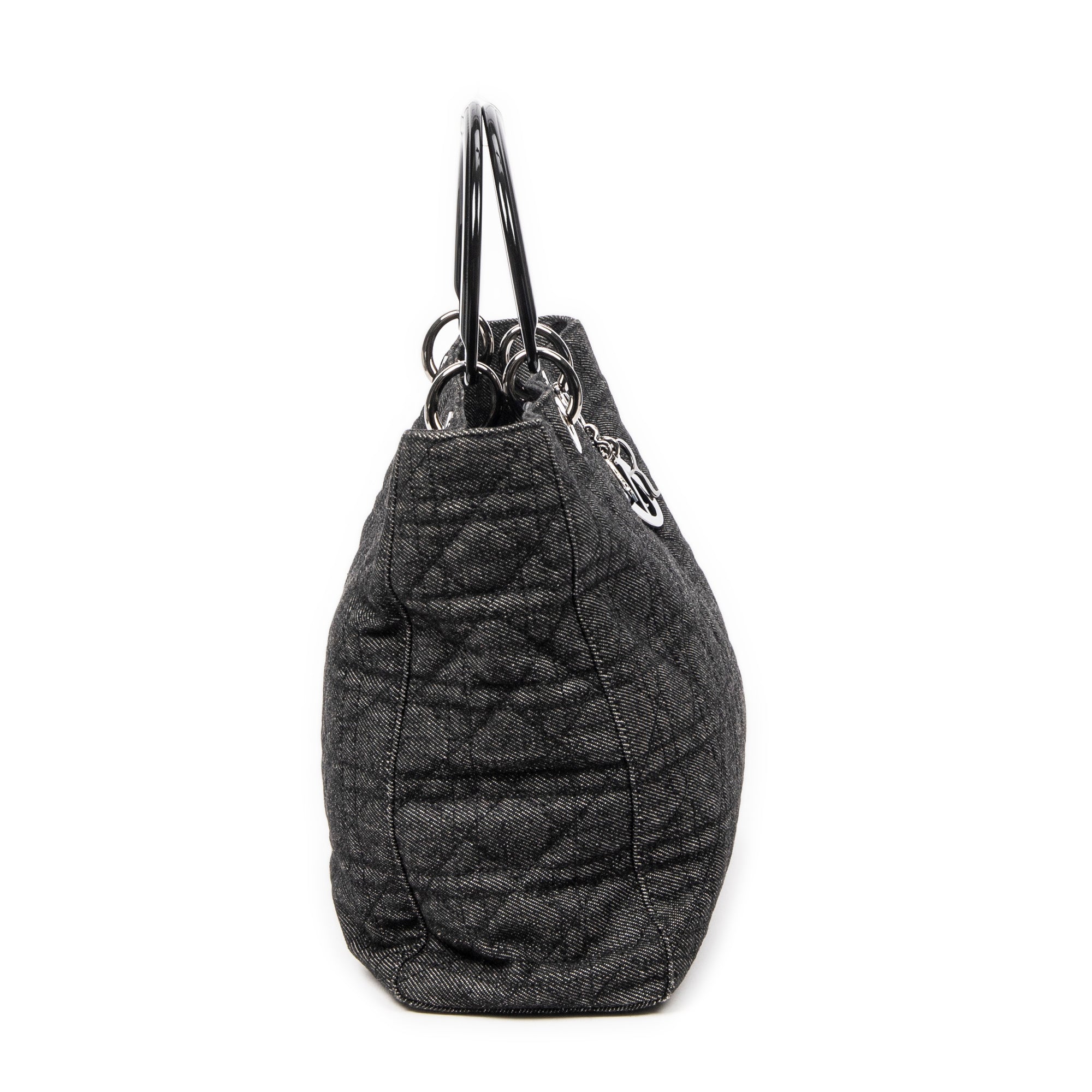 Shoulder Bag Large Soft Lady Dior Black Denim Cannage Denim Canvas
