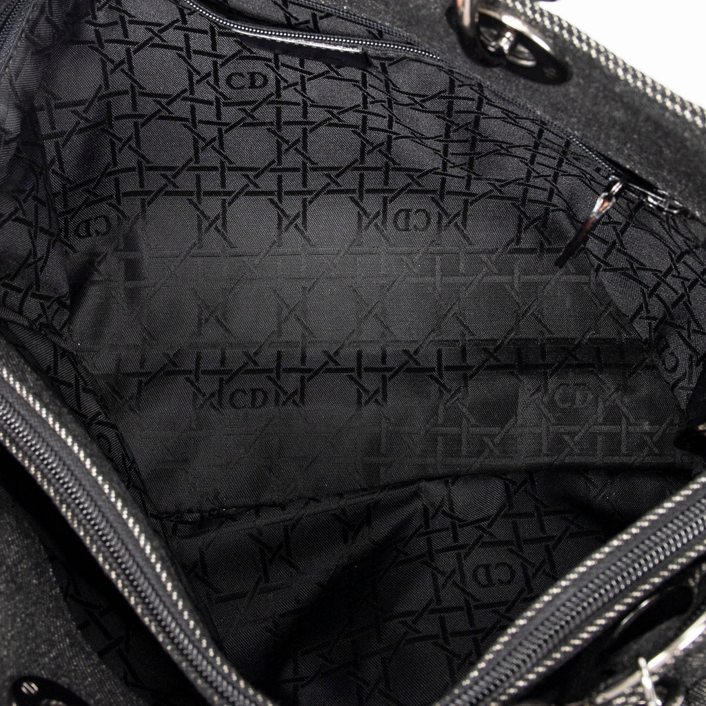 Shoulder Bag Large Soft Lady Dior Black Denim Cannage Denim Canvas