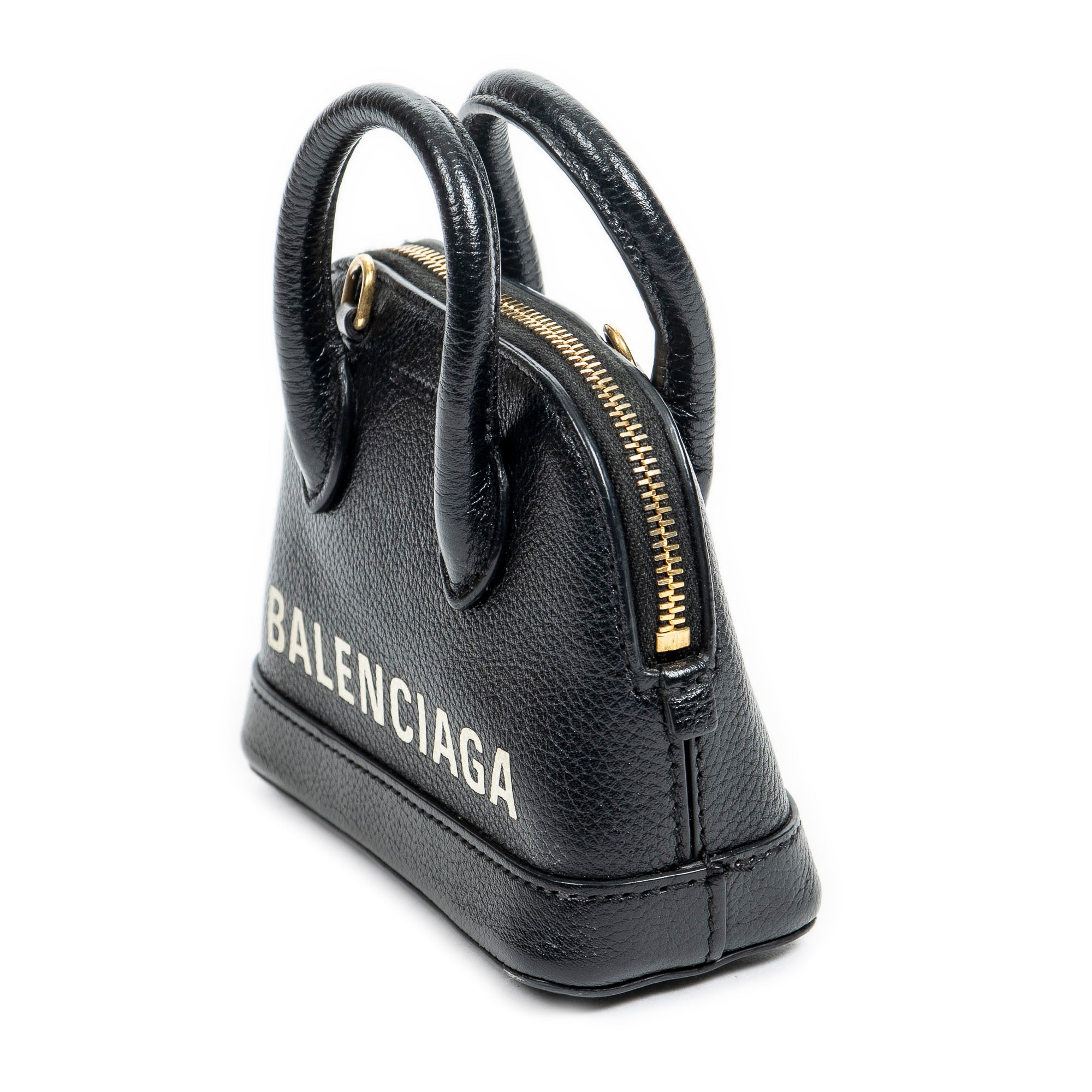 Shoulder Bag Mini Ville Top Handle Crossbody Black Grained Calfskin Leather