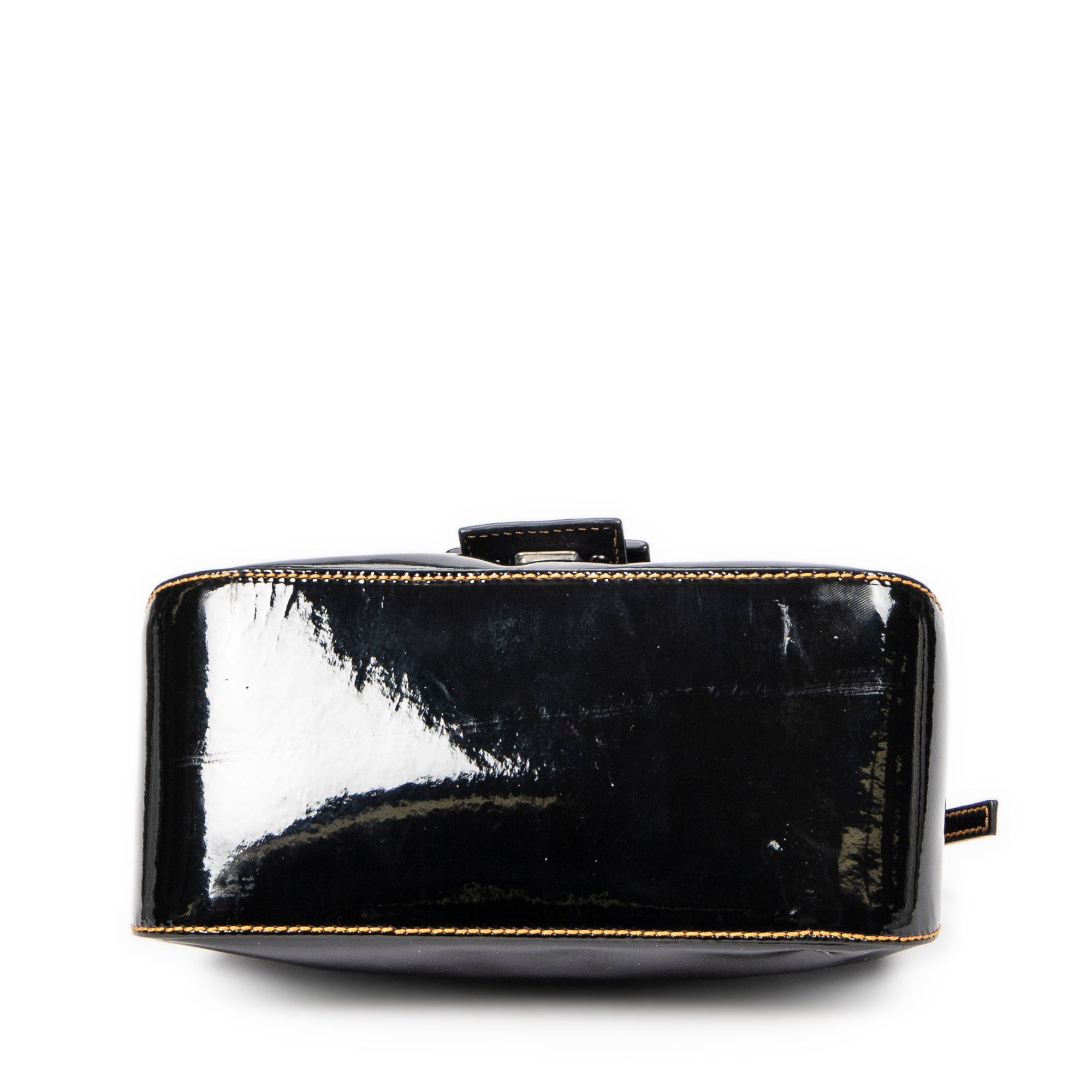 Bolso de hombro mini baguette de piel charol negra